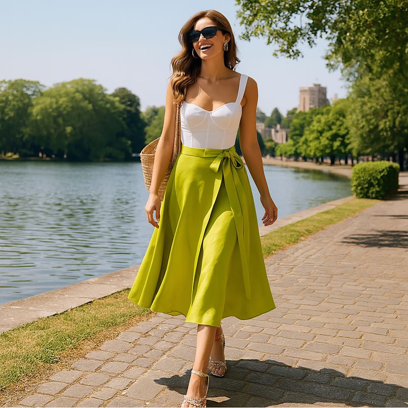Thumbnail of Wrap Around Midi Skirt In Raw Lime Hues image