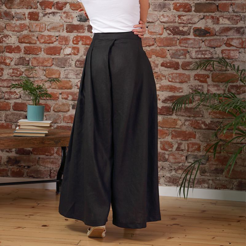 Thumbnail of Wrap Around Wide Leg Linen Pants With Front Tie In Black image