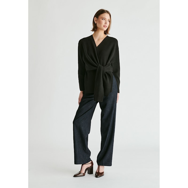 Thumbnail of Wrap Side Tie Knit Jumper In Black image