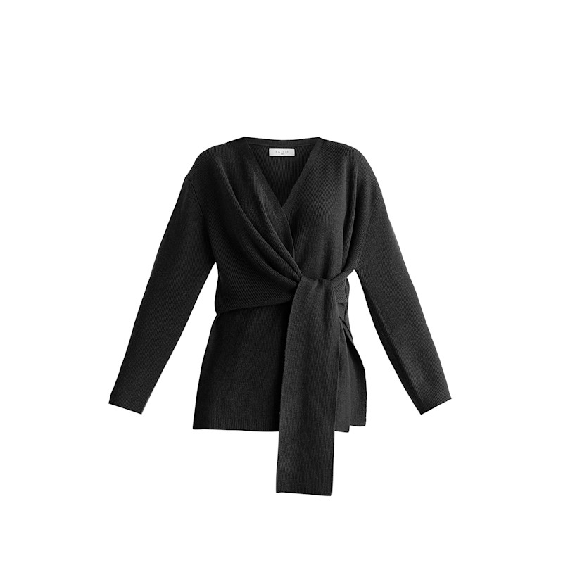 Thumbnail of Wrap Side Tie Knit Jumper In Black image