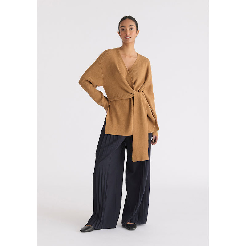 Wrap Side Tie Knit Jumper In Camel PAISIE Wolf Badger