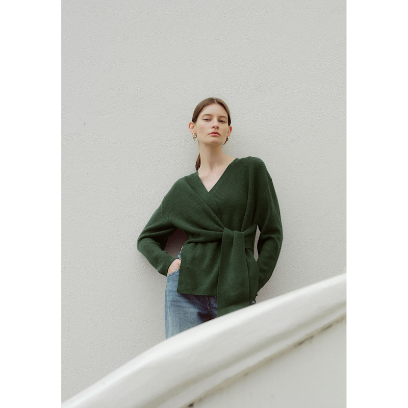 Thumbnail of Wrap Side Tie Knit Jumper In Green image