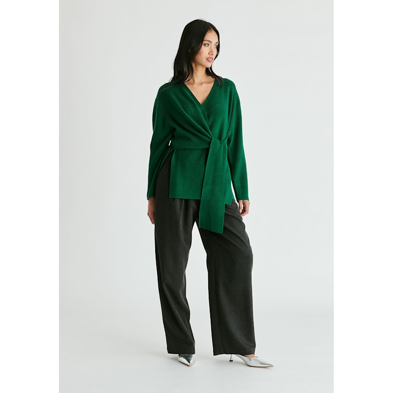 Thumbnail of Wrap Side Tie Knit Jumper In Green image