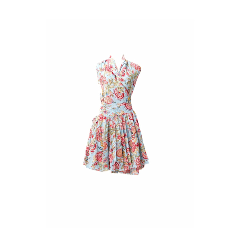 Thumbnail of Wrap Sky Blue Floral Cotton Hand Block Print Dress image
