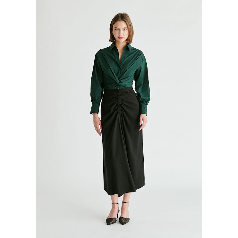 Thumbnail of Wrap Tie Waist Shirt In Dark Green image