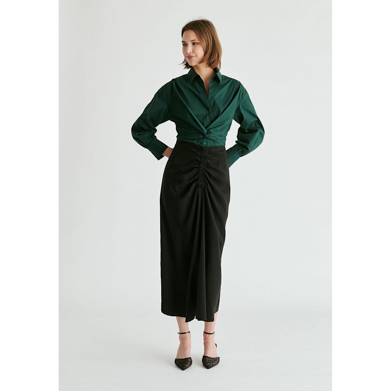Thumbnail of Wrap Tie Waist Shirt In Dark Green image