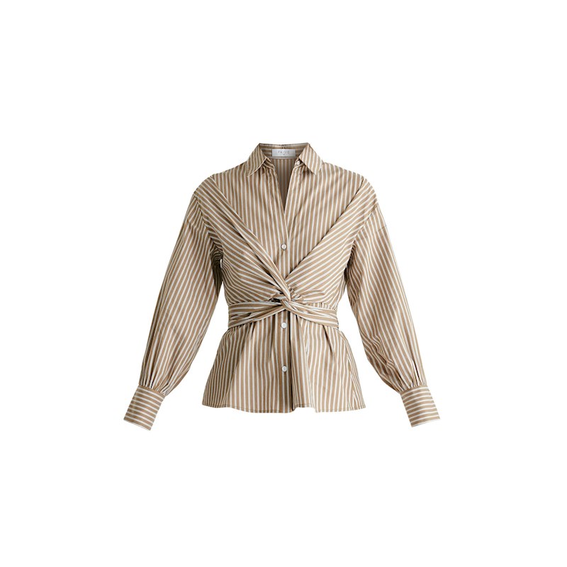 Thumbnail of Wrap Tie Waist Shirt In Khaki Stripes image
