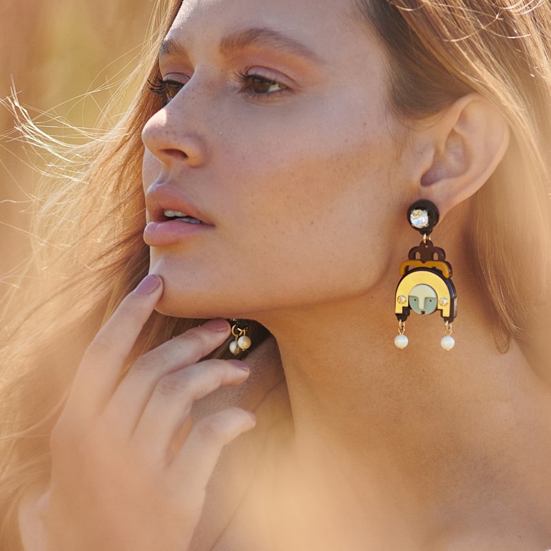 Thumbnail of Acrylic Handmade Earring Ixchel - Yellow & Orange image