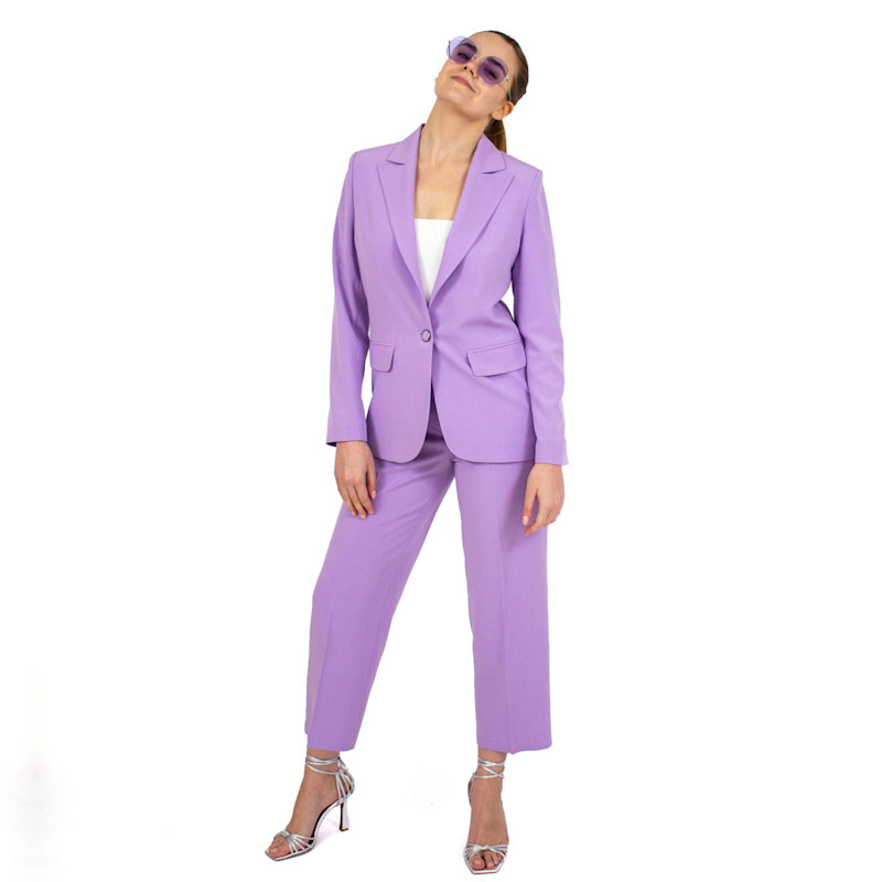Thumbnail of Tailored Lilac Blazer Jacket With Embroidery & Lazer Cut Details image