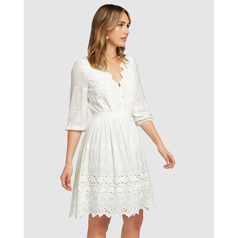knee length dresses for ladies Off White Eyelet Detail Strapless Mini Dress main image 0