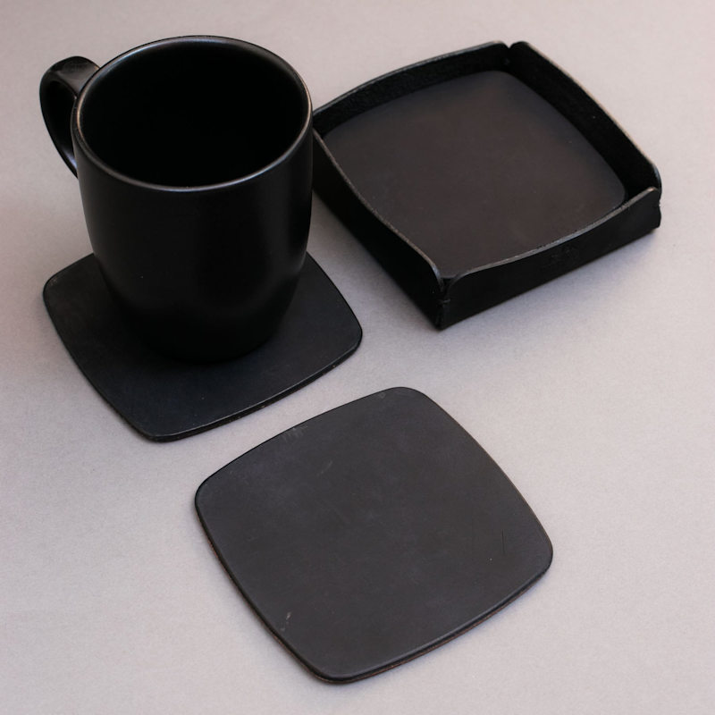 Thumbnail of Leather Coaster Set Of 5 - Brown image