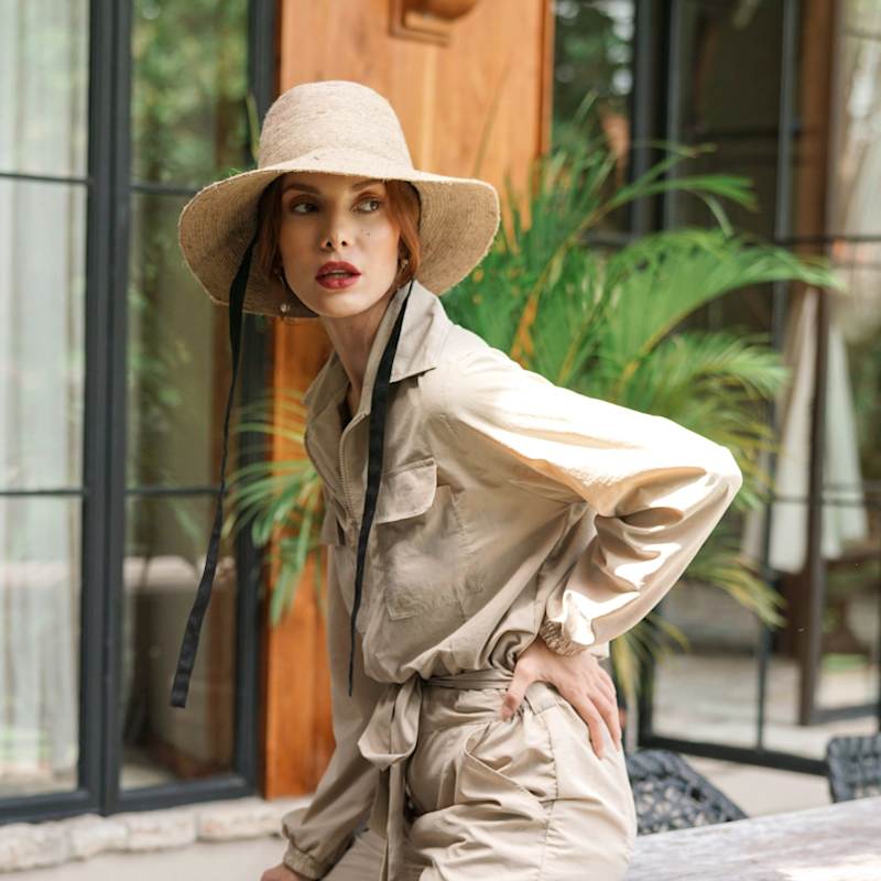 Thumbnail of Meg Jute Straw Hat, In Nude Beige With Nude Straps image