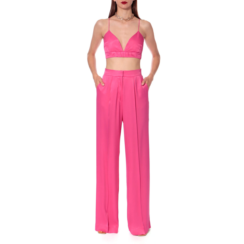 Thumbnail of Jessie Satin Barbie Pink Wide Trousers image