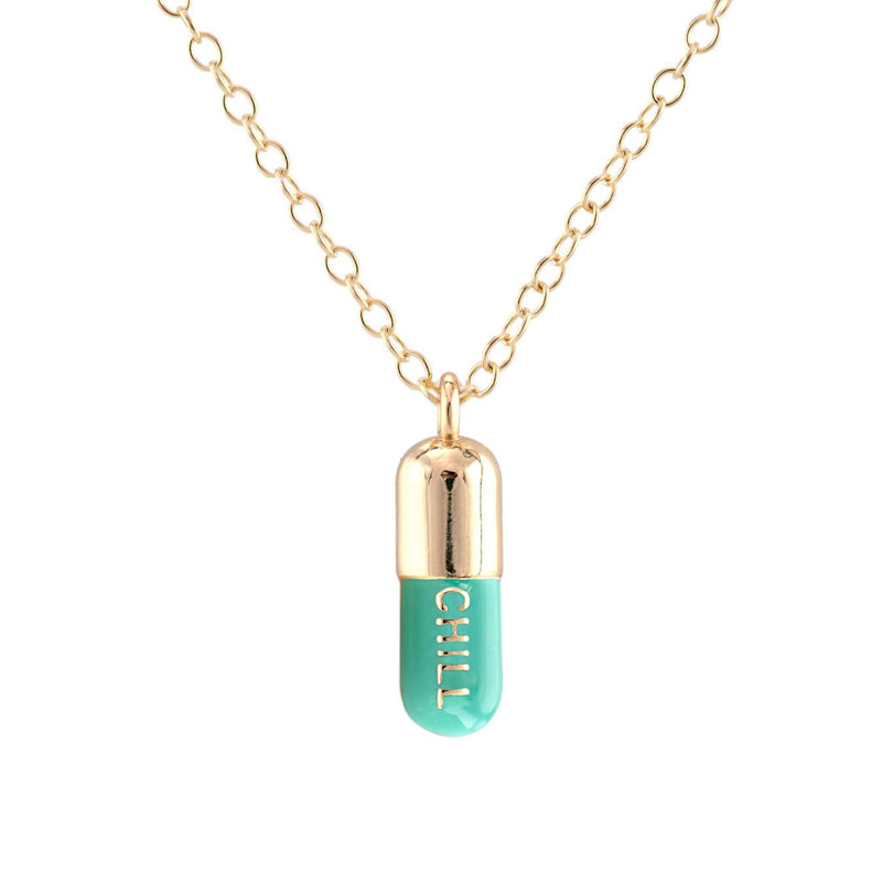 Thumbnail of Chill Pill Enamel Necklace Gold Filled & Turquoise Enamel image