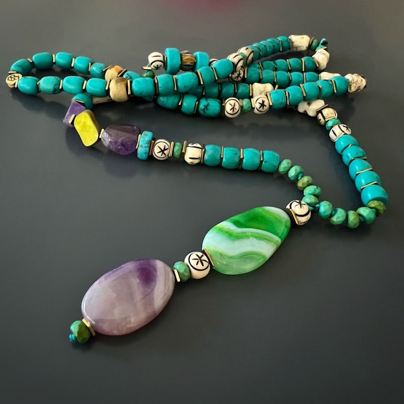 Thumbnail of Turquoise Gemstone Beaded Long Necklace - Turquoise image
