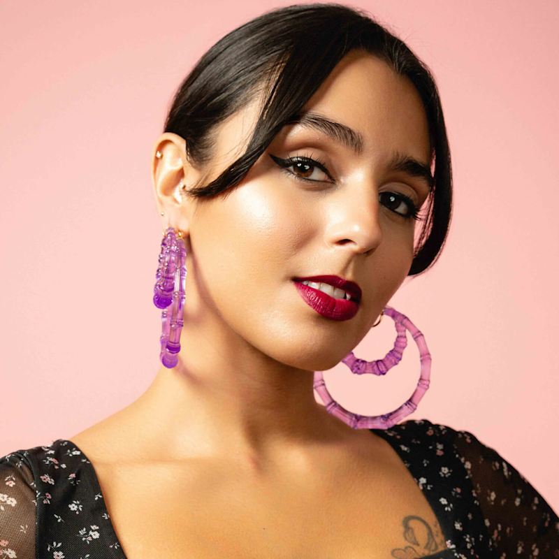 Thumbnail of Bamboo Hoop Earrings In Purple Grape image