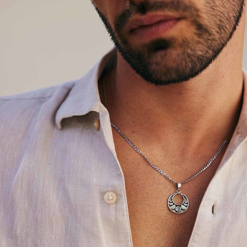 Thumbnail of Moon Phase Men's Silver Necklace - Moonstone image