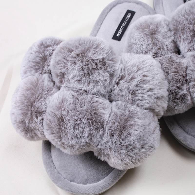 Thumbnail of Dolly Fun Pom Slider Slippers In Grey image