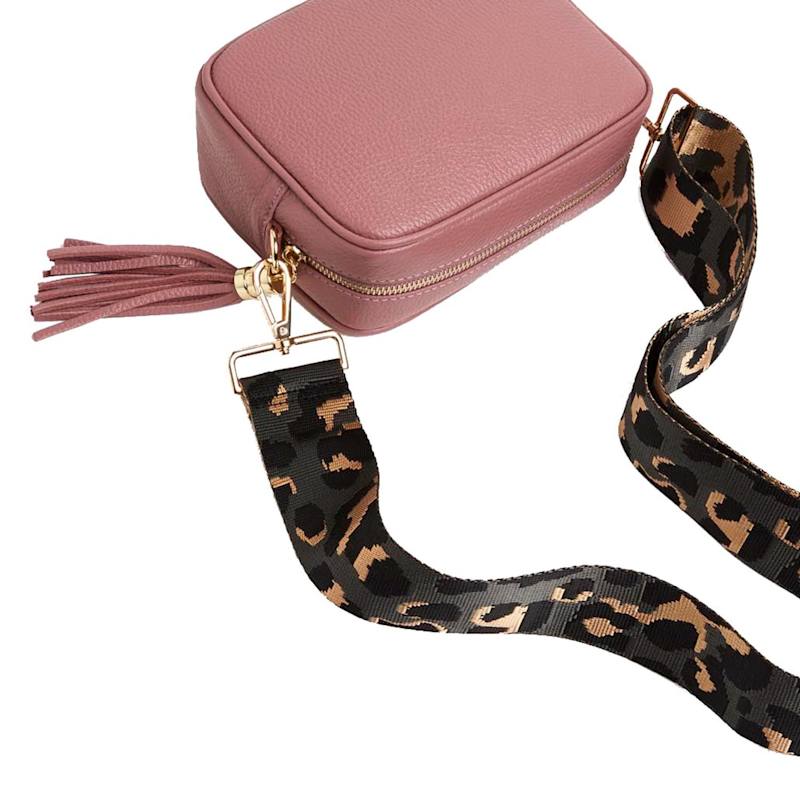 Thumbnail of Verona Crossbody Tassel Antique Pink Bag With Dark Leopard Strap image