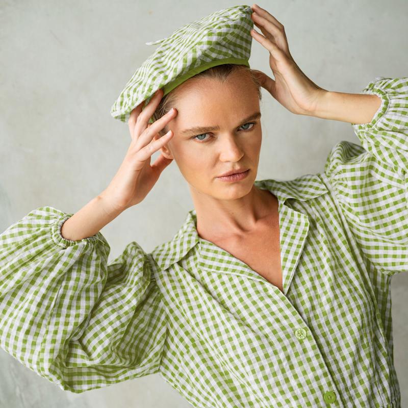 The Meghan Mini Gingham Dress In Olive Green by Brunna.Co