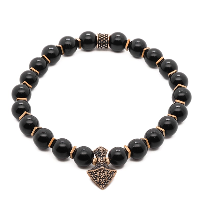 Thumbnail of Arrow Black Onyx Stone Men's Beaded Bracelet - Black image