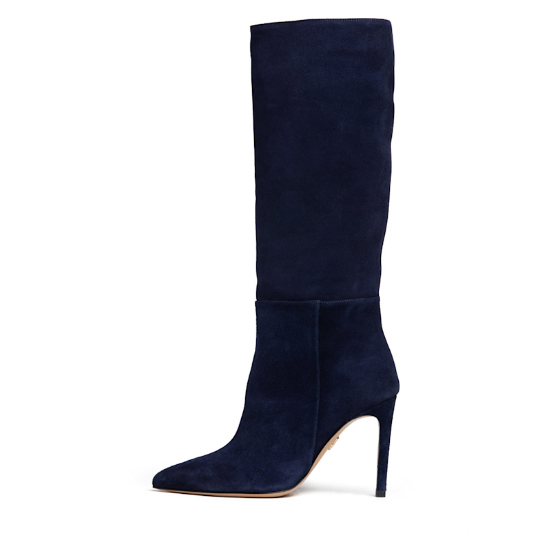 Thumbnail of Yara Navy Suede Comfortable Knee-High Evening Stiletto Boot image
