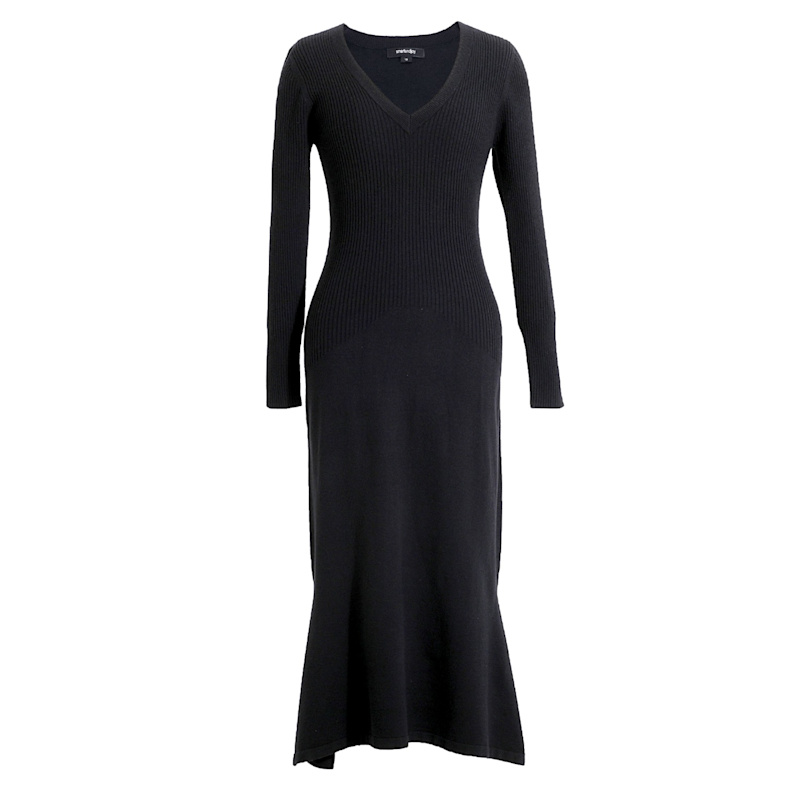 Slim V-Neck Sweater Midi Dress- Black | Smart and Joy | Wolf & Badger