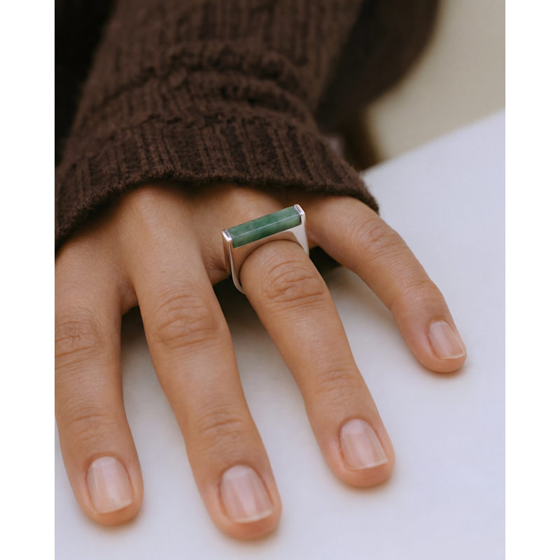Thumbnail of Year Of The Horse Green Jade Stone Saddle Ring image
