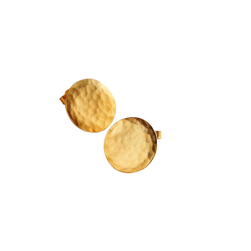 Thumbnail of Yellow Gold Plated Hammered Circle Stud Earrings image