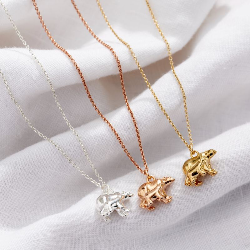 Yellow Gold Plated Mama Bear Baby Charm Necklace Posh Totty