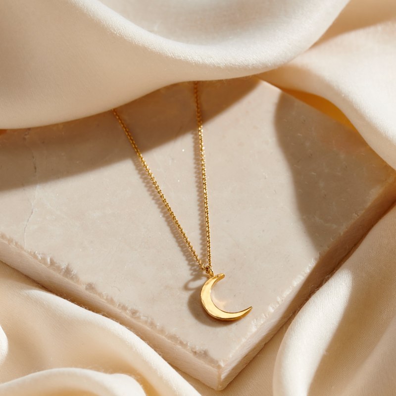 Thumbnail of Yellow Gold Plated Small Crescent Moon Necklace image