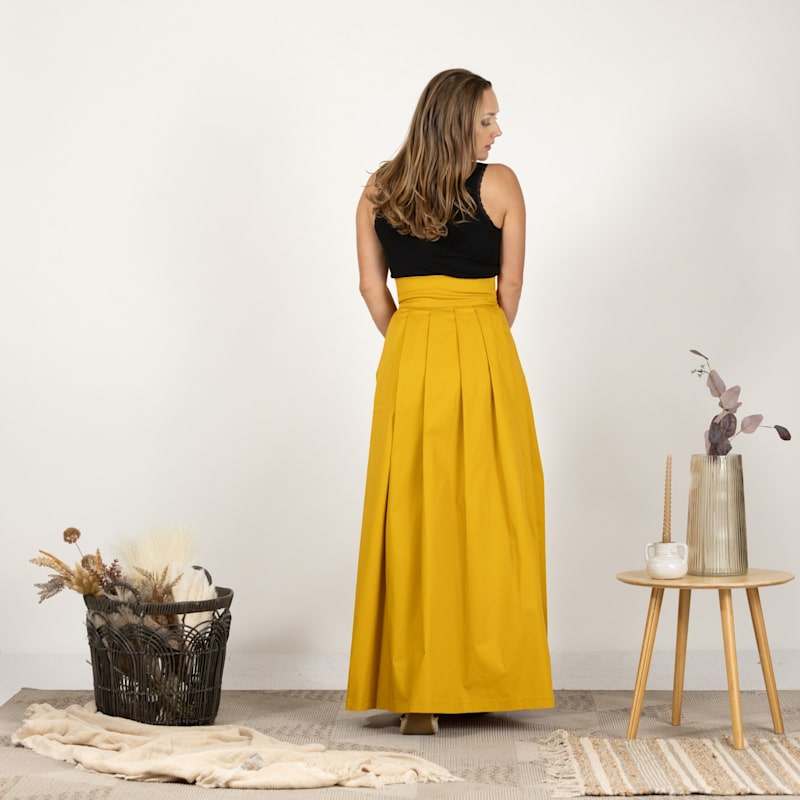 Thumbnail of High Waisted Full Skirt With Big Waistband Bow In Deep Yellow image