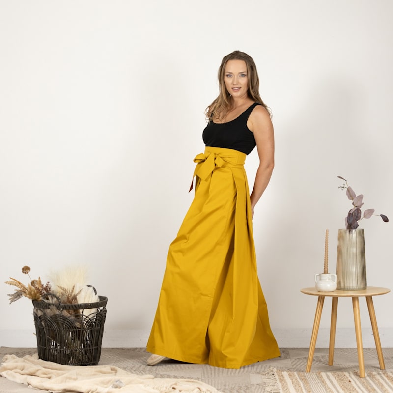 Thumbnail of High Waisted Full Skirt With Big Waistband Bow In Deep Yellow image