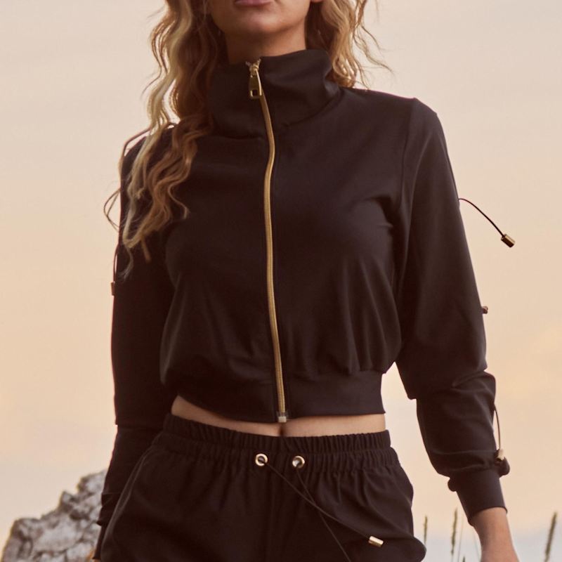 Thumbnail of Fitcy Short Tracksuit Jacket With Golden Details In Black image