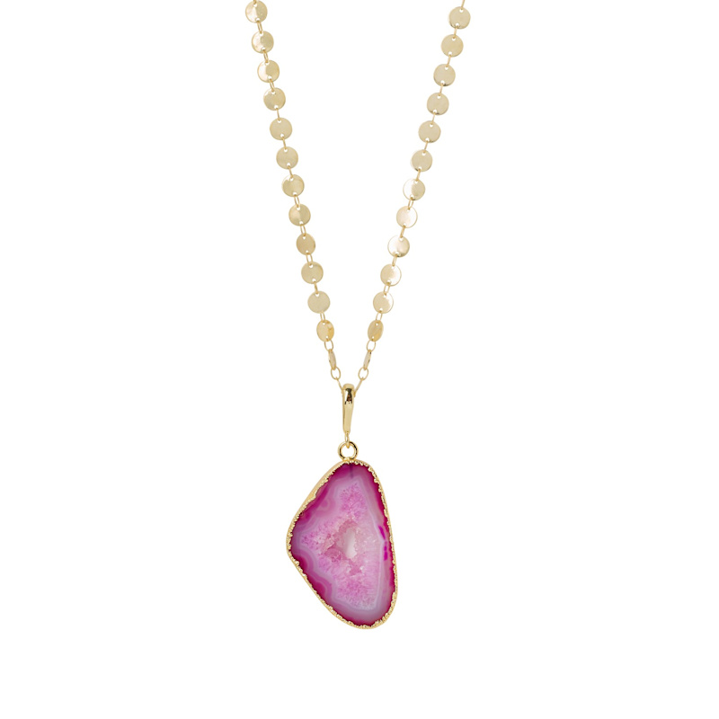 Thumbnail of Ultra Fuchsia Pink Agate Super-Long Gold Pendant Necklace image