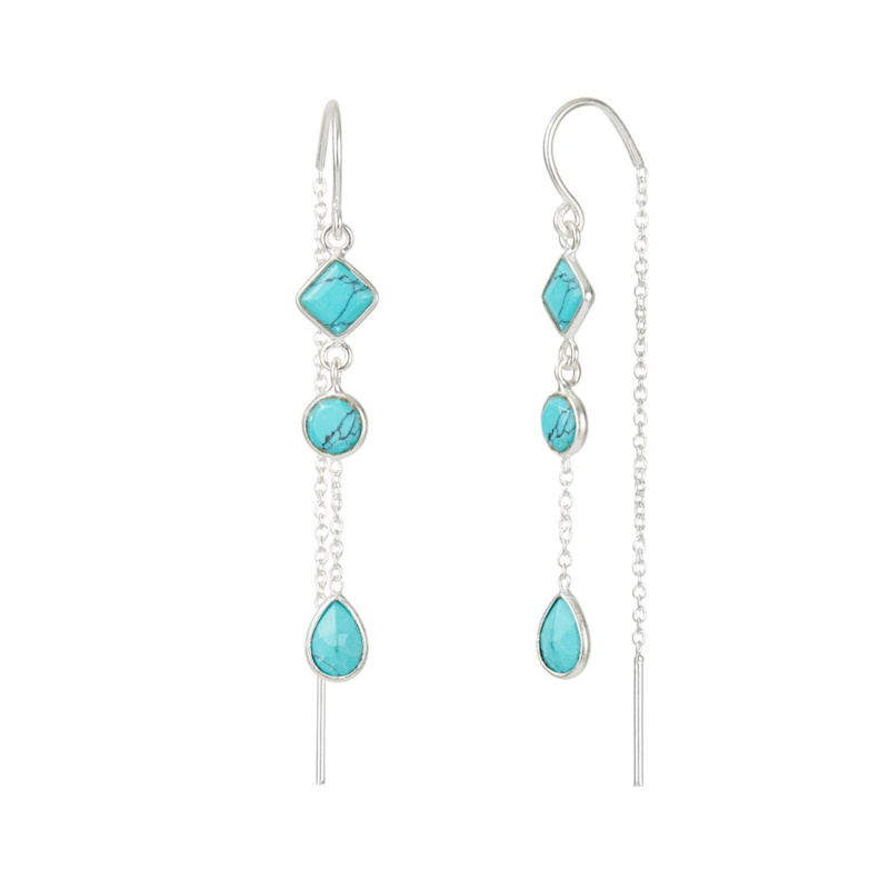 Thumbnail of Drop In The Ocean Silver Threader Earrings - Turquoise image