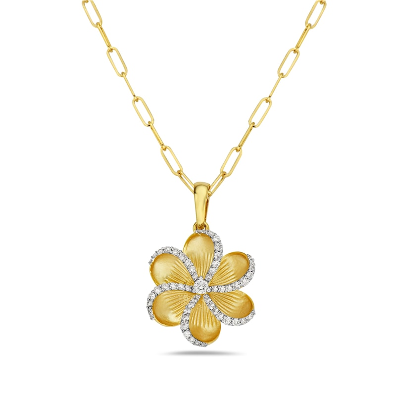 Thumbnail of Natural Diamond Floral Pendant Necklace in 14K Yellow Gold image