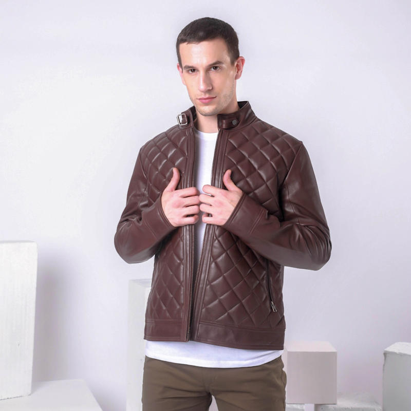 Thumbnail of Single Malt Brown Quilted Leather Jacket image