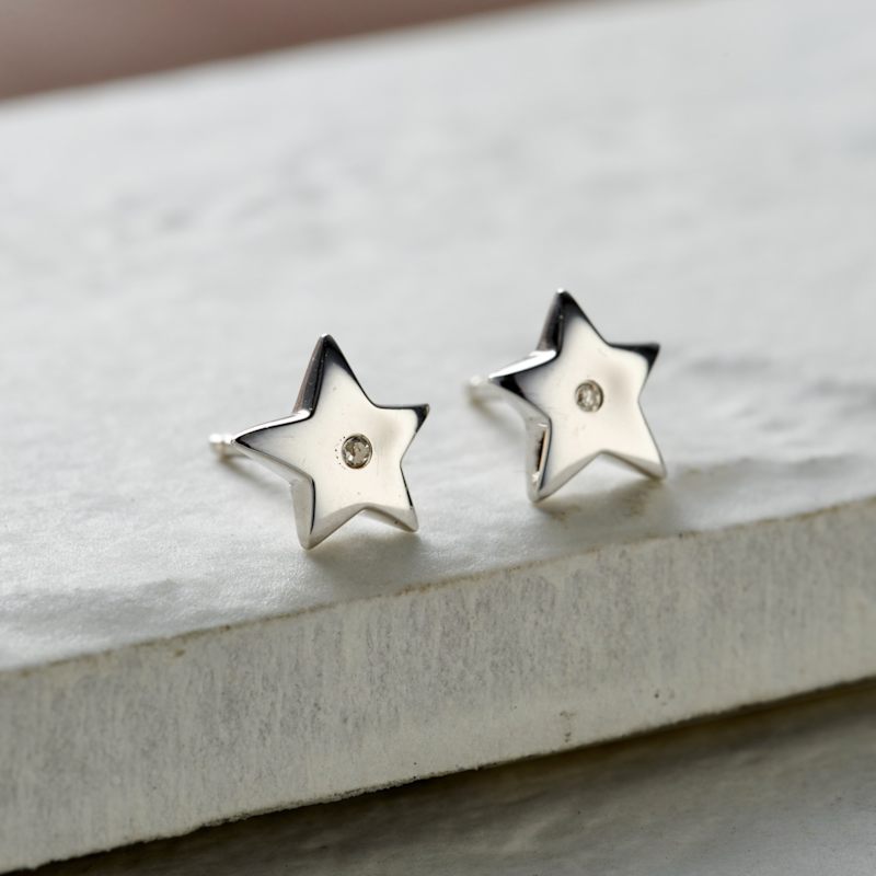 Thumbnail of Sterling Silver Diamond Star Stud Earrings image