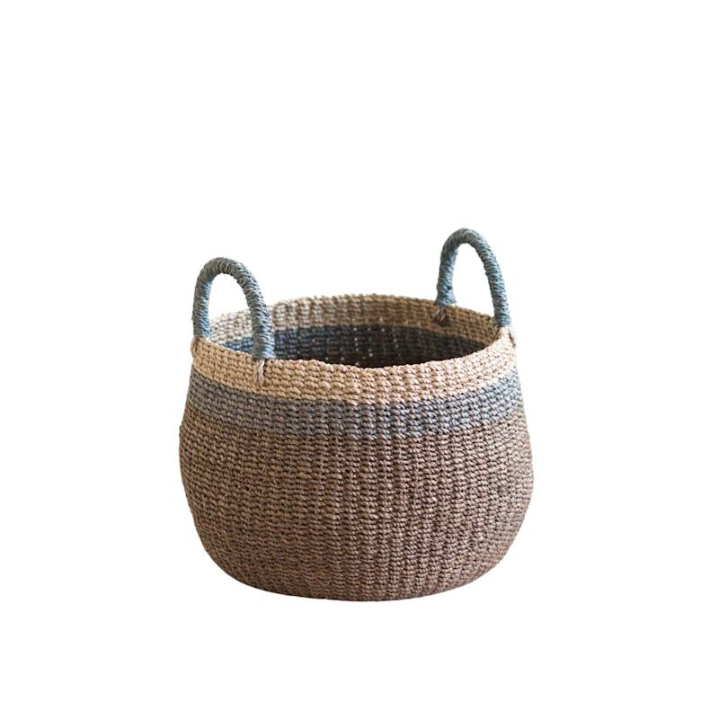 Thumbnail of Brown Tabletop Bulge Basket With Handle - Catch-All Basket image