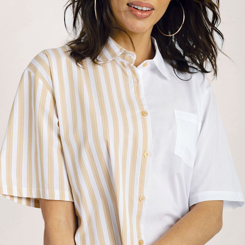 Thumbnail of Two Tone Shirt Dress - Yellow Stripe image