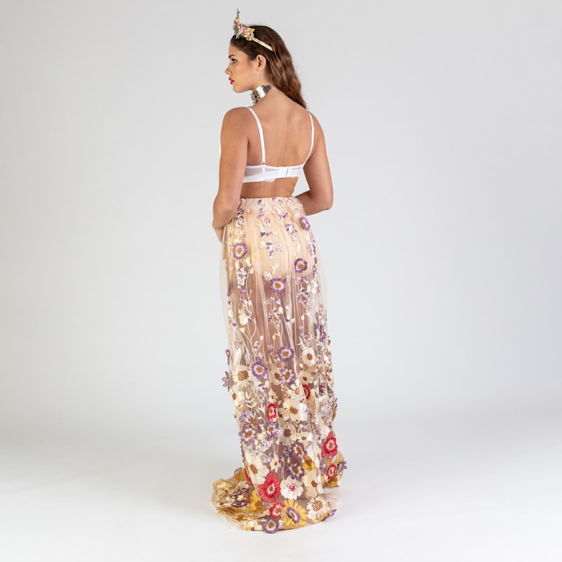 Thumbnail of Celestial - Embroidered Floral Mesh Maxi Skirt image