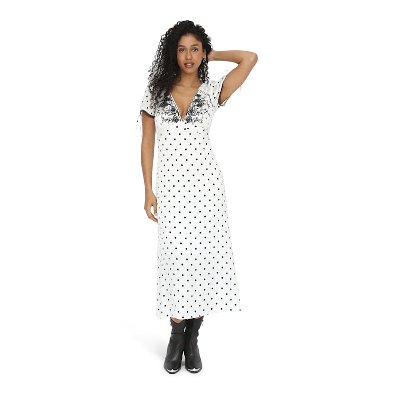 Thumbnail of You & I Polka Dot Midi Dress - Black - White image
