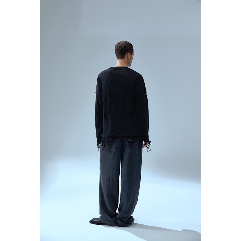 Thumbnail of Your Itch Ripped Knit Cardigan - Jet Black image