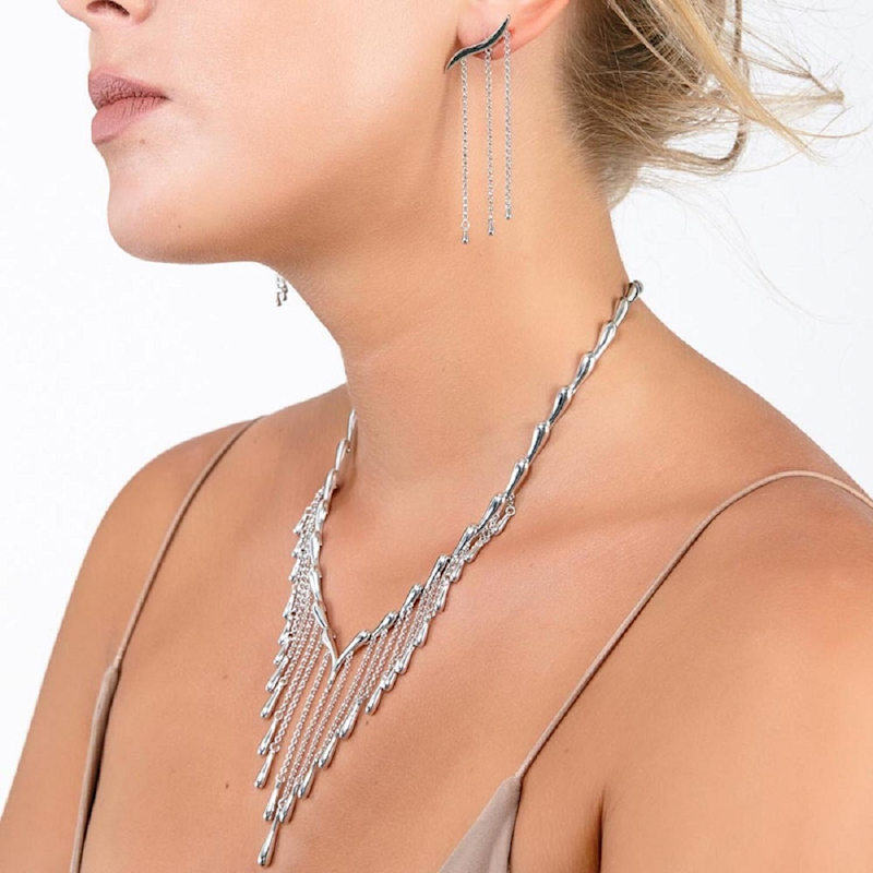 Thumbnail of Solid Sterling Silver Waterfall Necklace image