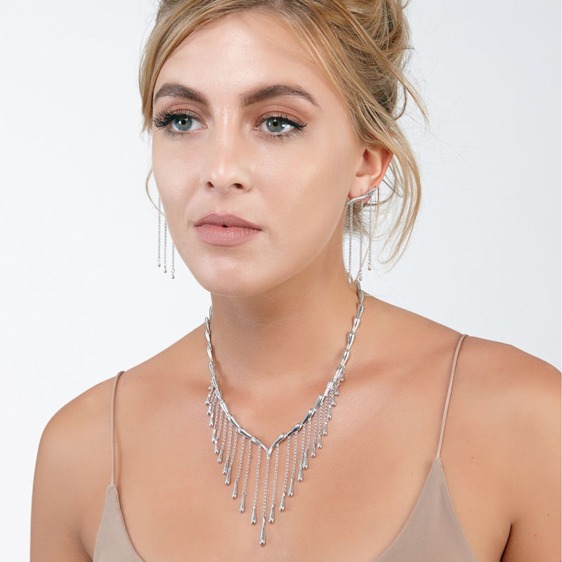 Thumbnail of Solid Sterling Silver Waterfall Necklace image