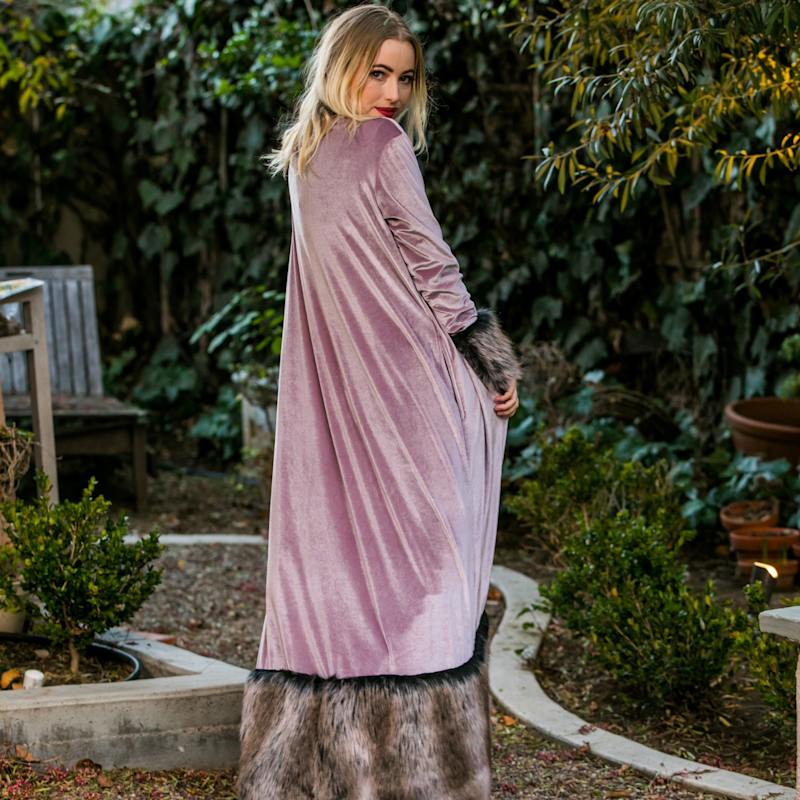 Thumbnail of Blush Velvet Faux Fur Coat Duster image