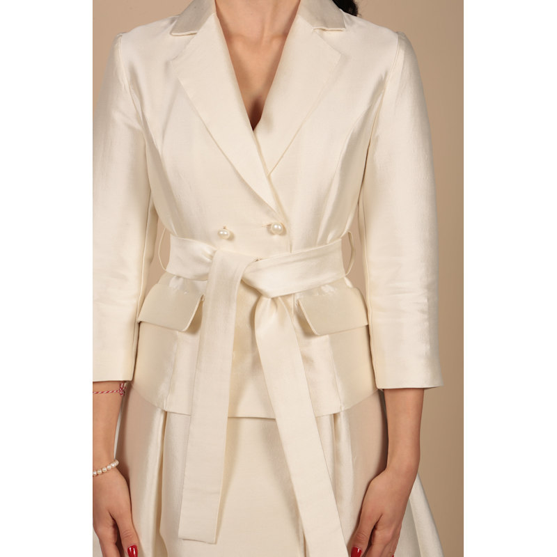 Thumbnail of 'Audrey' 100% Wool & Silk Dress Coat In Bianco image