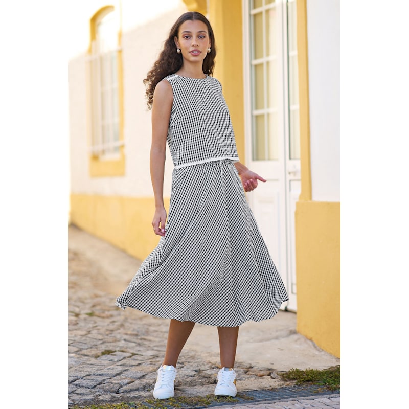 Thumbnail of Yumi Black Gingham Cotton Midi Skirt image