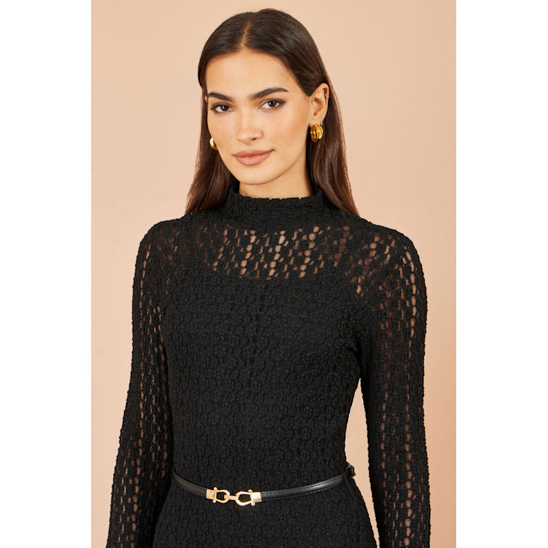 Thumbnail of Yumi Black High Neck Lace Midi Dress image